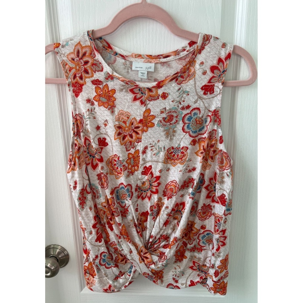 J Jill Love Linen Top Sleeveless Floral Twist Front Size‎ S Petite